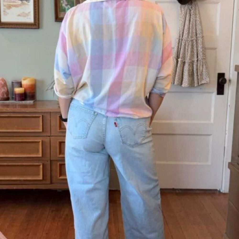Accent vintage pastel plaid button up shirt Size S/M. - Picture 2 of 5
